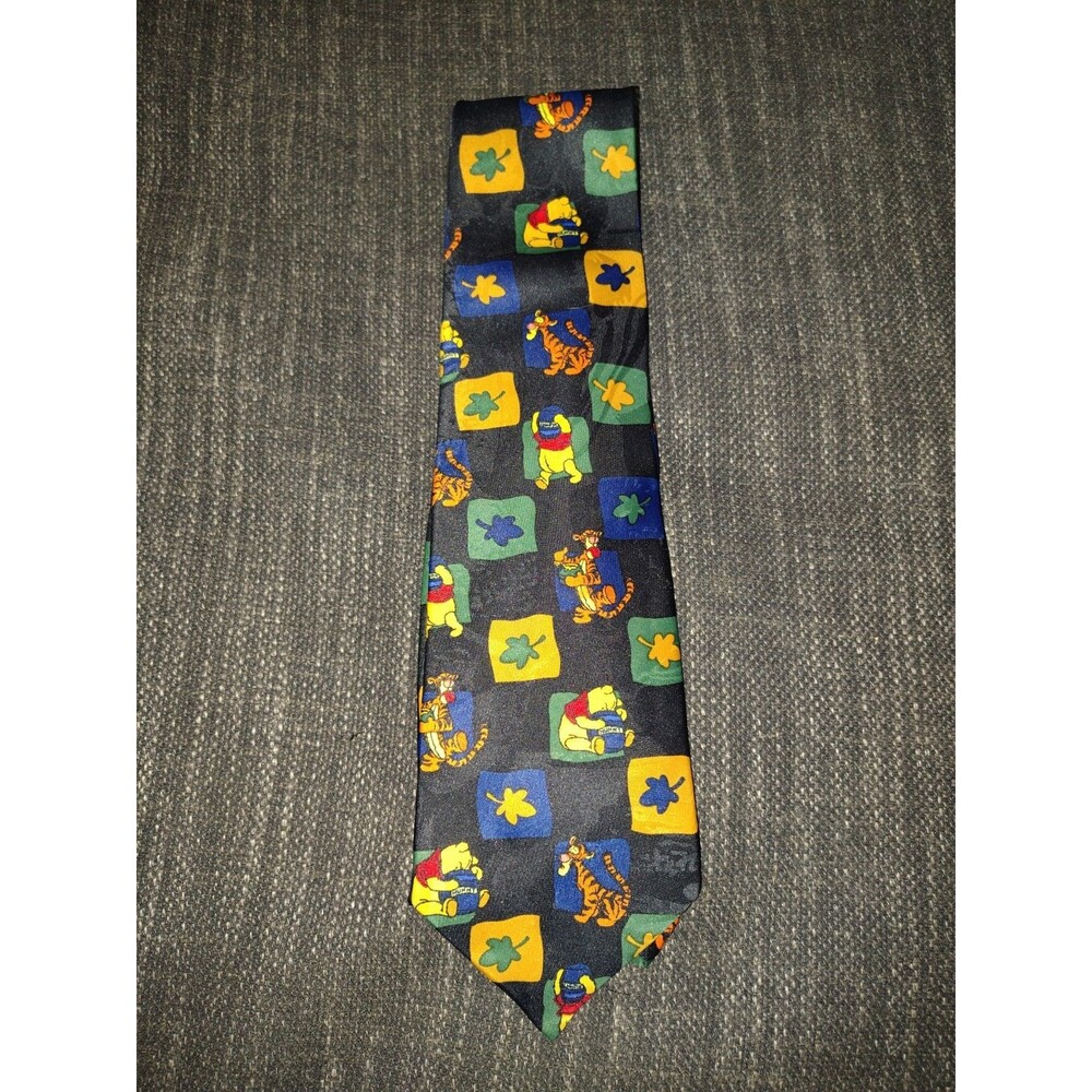Vintage Winnie the Pooh Necktie Mens Black Shirt Tie 90s Cartoon Disney Tigger